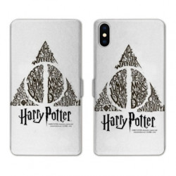 RV Housse cuir portefeuille pour Samsung Galaxy A01 WB License harry potter pattern triangle Blanc