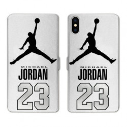 RV Housse cuir portefeuille pour Samsung Galaxy A01 Jordan 23 Blanc