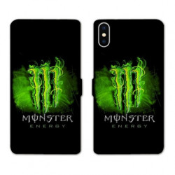RV Housse cuir portefeuille pour Samsung Galaxy A01 Monster Energy Vert
