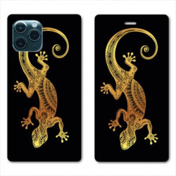 RV Housse cuir portefeuille pour Huawei P40 Animaux Maori lezard noir