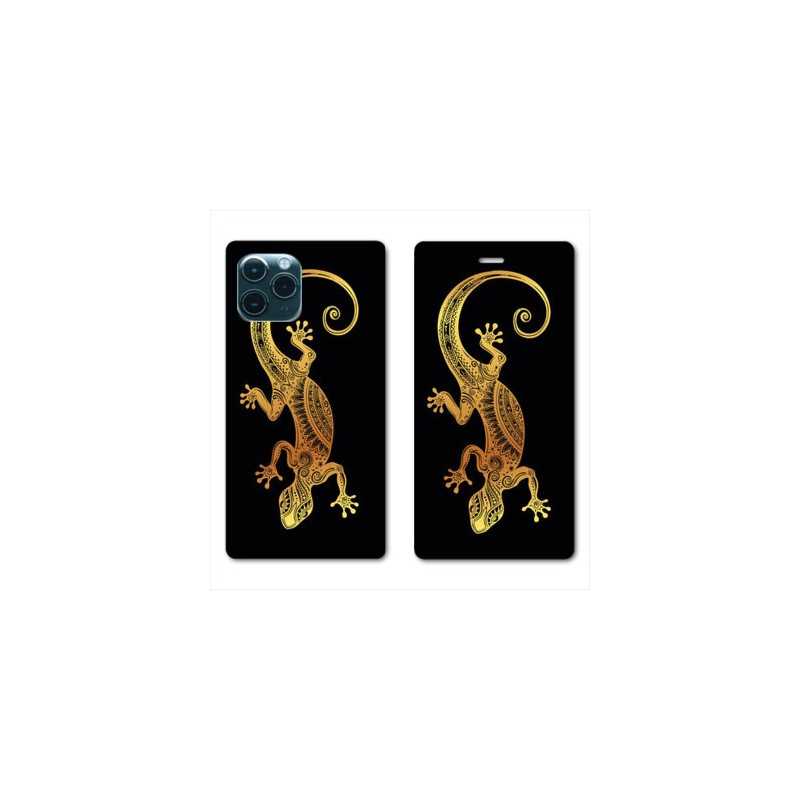 RV Housse cuir portefeuille pour Huawei P40 Animaux Maori lezard noir