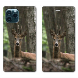 RV Housse cuir portefeuille pour Huawei P40 chasse chevreuil Bois