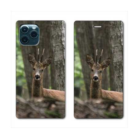 RV Housse cuir portefeuille pour Huawei P40 chasse chevreuil Bois