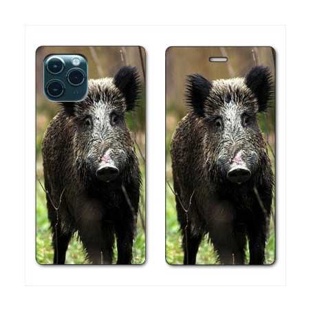 RV Housse cuir portefeuille pour Huawei P40 chasse sanglier bois