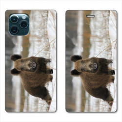 RV Housse cuir portefeuille pour Huawei P40 chasse sanglier Neige