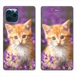 RV Housse cuir portefeuille pour Huawei P40 Chat Violet