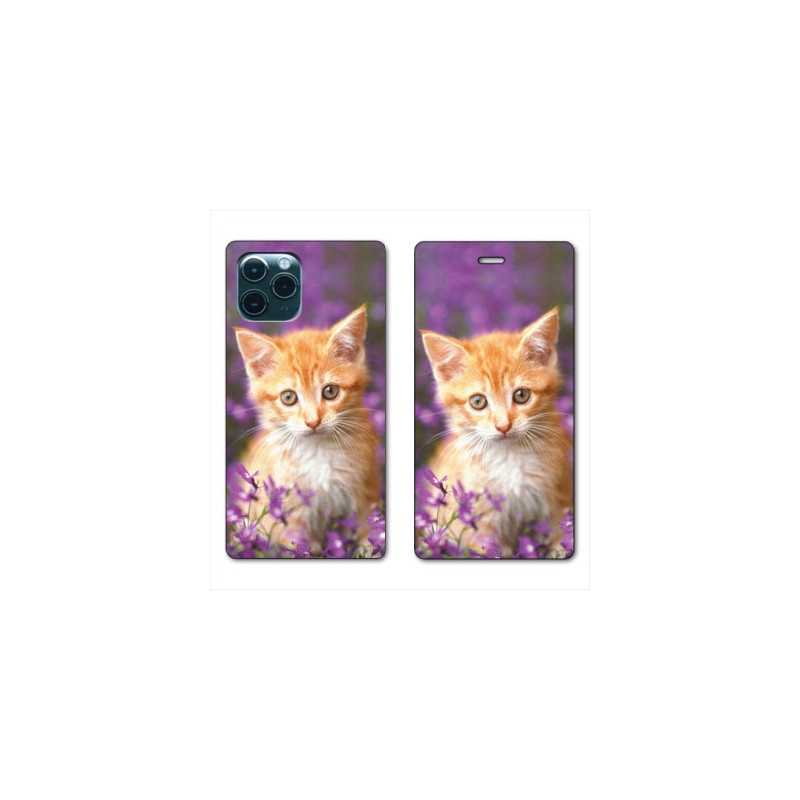 RV Housse cuir portefeuille pour Huawei P40 Chat Violet