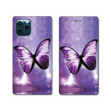 RV Housse cuir portefeuille pour Huawei P40 papillons violet et blanc