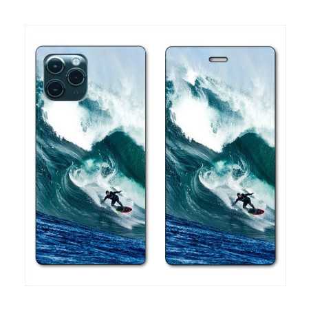 RV Housse cuir portefeuille pour Huawei P40 Surf vague