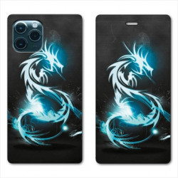 RV Housse cuir portefeuille pour Huawei P40 Pro Dragon Bleu