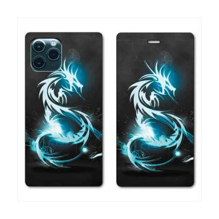 RV Housse cuir portefeuille pour Huawei P40 Pro Dragon Bleu