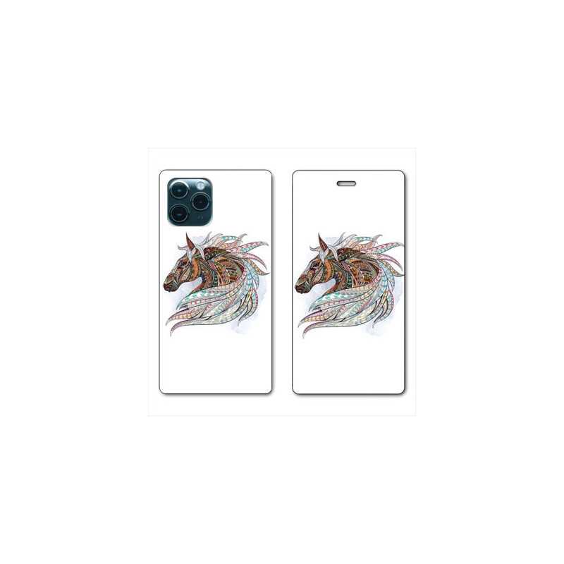 RV Housse cuir portefeuille pour Huawei P40 Pro Ethniques Cheval Color B