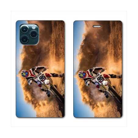 RV Housse cuir portefeuille pour Huawei P40 Pro Moto Cross Blanc