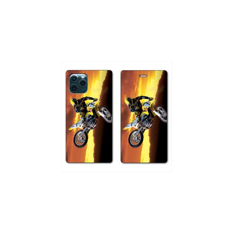 RV Housse cuir portefeuille pour Huawei P40 Pro Moto Cross Noir