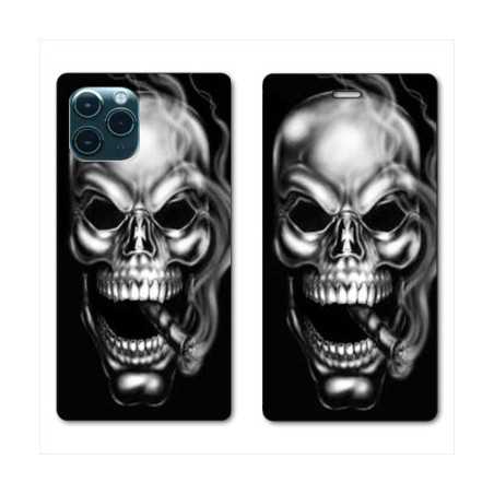 RV Housse cuir portefeuille pour Huawei P40 Pro tete de mort Fume