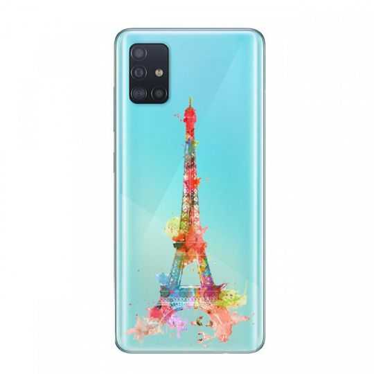 Coque transparente pour Samsung Galaxy A51 Tour eiffel colore