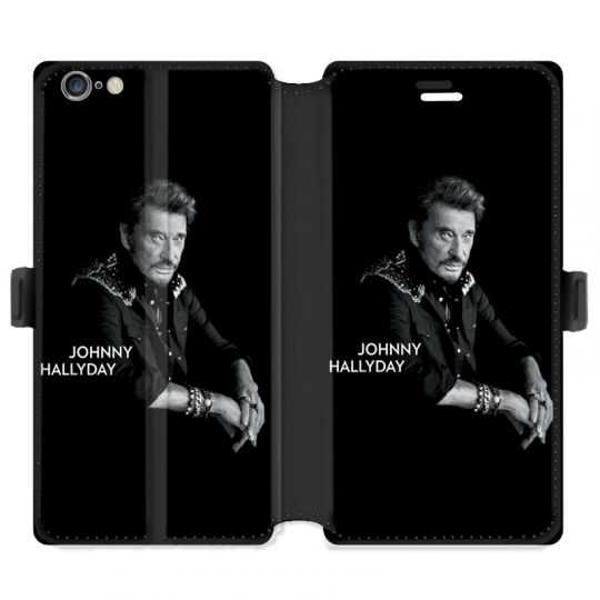Housse cuir portefeuille pour iphone 6 / 6s Johnny Hallyday Noir