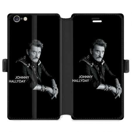 Housse cuir portefeuille pour iphone 6 / 6s Johnny Hallyday Noir