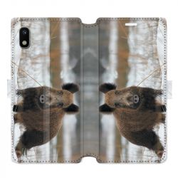 Housse cuir portefeuille pour Samsung Galaxy A10 chasse sanglier Neige