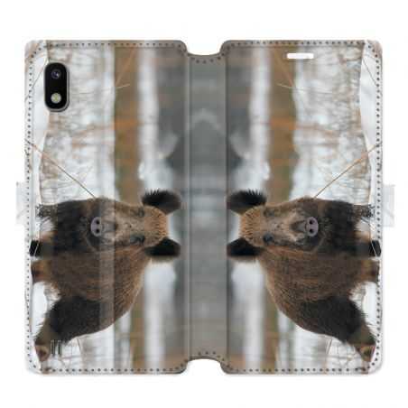 Housse cuir portefeuille pour Samsung Galaxy A10 chasse sanglier Neige