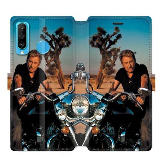 Housse cuir portefeuille pour Huawei P30 LITE Johnny Hallyday Moto