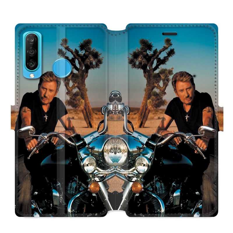 Housse cuir portefeuille pour Huawei P30 LITE Johnny Hallyday Moto