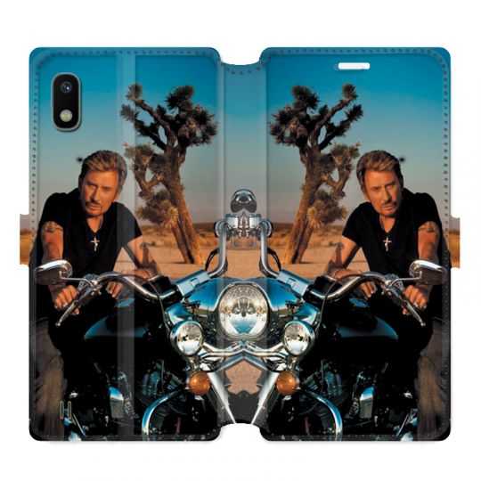 Housse cuir portefeuille pour Samsung Galaxy A10 Johnny Hallyday Moto