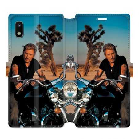 Housse cuir portefeuille pour Samsung Galaxy A10 Johnny Hallyday Moto