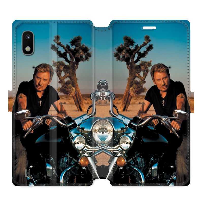 Housse cuir portefeuille pour Samsung Galaxy A10 Johnny Hallyday Moto