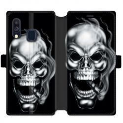 Housse cuir portefeuille pour Samsung Galaxy A40 tete de mort