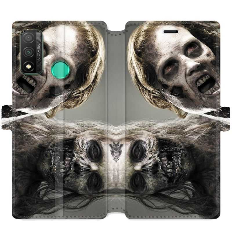 Housse cuir portefeuille pour Huawei P Smart (2020) Zombie blanc