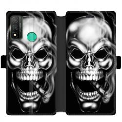 Housse cuir portefeuille pour Huawei P Smart (2020) tete de mort Fume