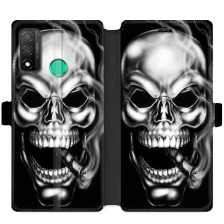 Housse cuir portefeuille pour Huawei P Smart (2020) tete de mort Fume