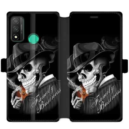 Housse cuir portefeuille pour Huawei P Smart (2020) tete de mort family business