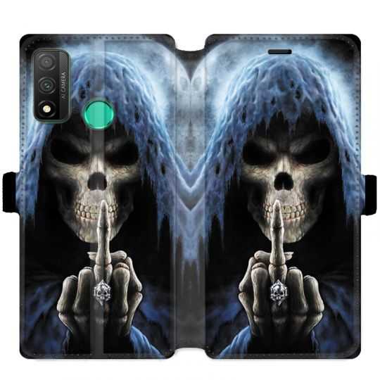 Housse cuir portefeuille pour Huawei P Smart (2020) tete de mort Doigt