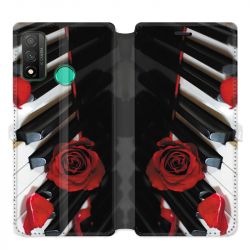 Housse cuir portefeuille pour Huawei P Smart (2020) Musique Rose Piano