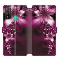Housse cuir portefeuille pour Huawei P Smart (2020) fleur violette montante