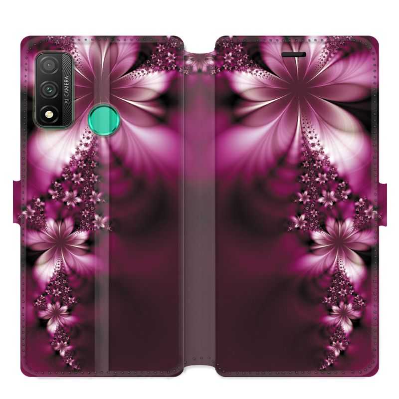 Housse cuir portefeuille pour Huawei P Smart (2020) fleur violette montante