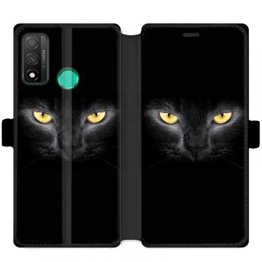 Housse cuir portefeuille pour Huawei P Smart (2020) Chat Noir