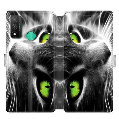 Housse cuir portefeuille pour Huawei P Smart (2020) Chat Vert