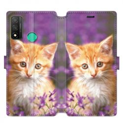 Housse cuir portefeuille pour Huawei P Smart (2020) Chat Violet