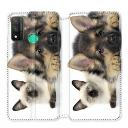 Housse cuir portefeuille pour Huawei P Smart (2020) Chien vs chat