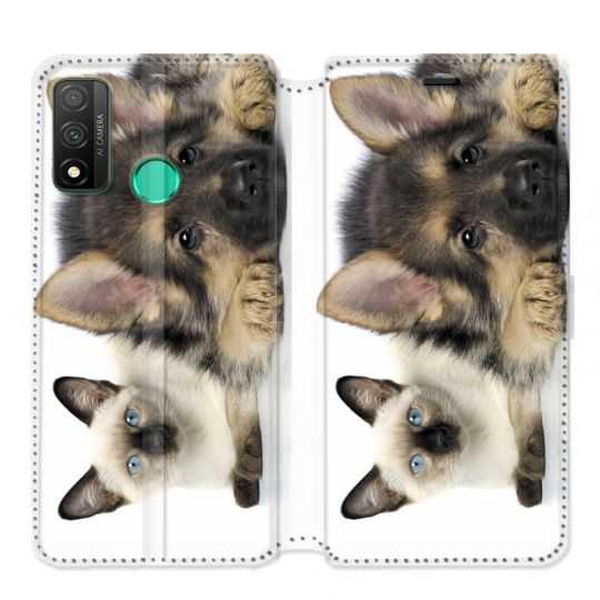 Housse cuir portefeuille pour Huawei P Smart (2020) Chien vs chat