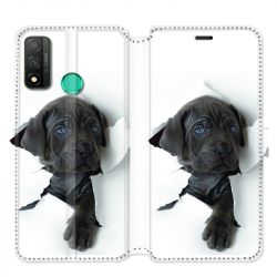 Housse cuir portefeuille pour Huawei P Smart (2020) Chien noir
