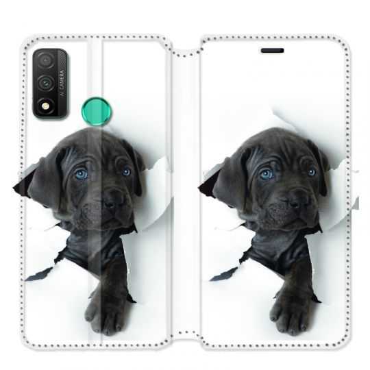 Housse cuir portefeuille pour Huawei P Smart (2020) Chien noir