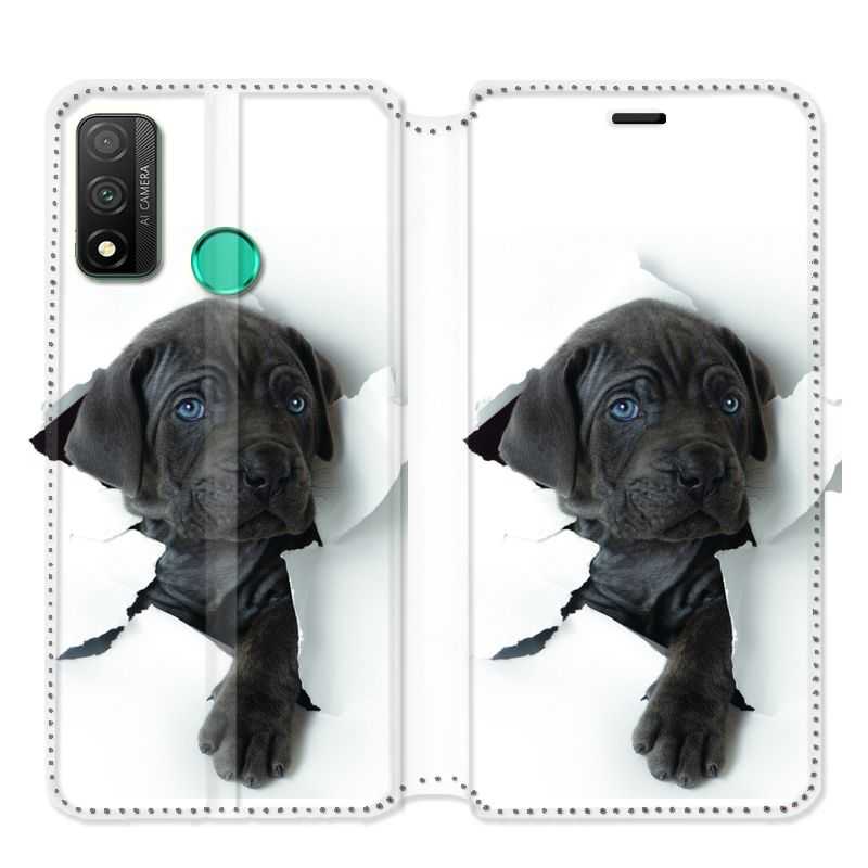 Housse cuir portefeuille pour Huawei P Smart (2020) Chien noir