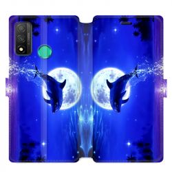 Housse cuir portefeuille pour Huawei P Smart (2020) Dauphin lune