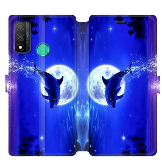 Housse cuir portefeuille pour Huawei P Smart (2020) Dauphin lune