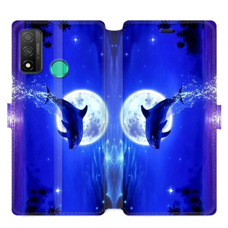 Housse cuir portefeuille pour Huawei P Smart (2020) Dauphin lune