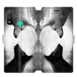 Housse cuir portefeuille pour Huawei P Smart (2020) Loup Duo